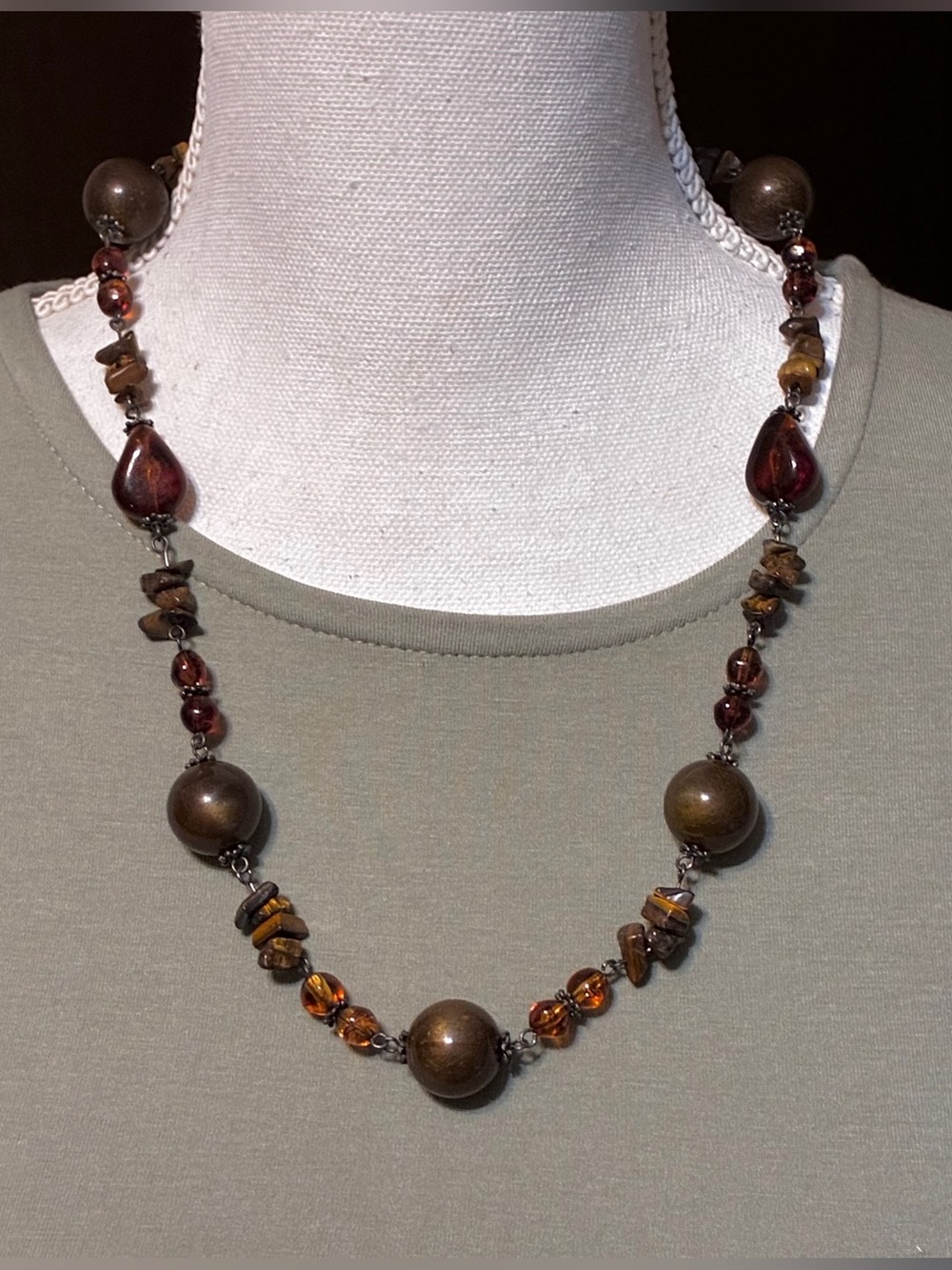 Brown & Amber Bead Necklace - Natural Stone